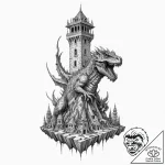 Kaiju fangs breaking bone tower, artistic tat… – tattoo sketch (№1753520561_0, 26.07.2025 09:02) — tattoovalue.net