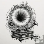 Decaying gramophone playing a silent tune, ta… – tattoo sketch (№1753521137_0, 26.07.2025 09:12) — tattoovalue.net