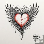 A detailed broken heart with wings, freedom f… – tattoo sketch (№1753521331_0, 26.07.2025 09:15) — tattoovalue.net