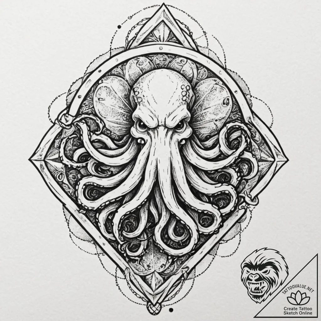 Leather-bound tome with an iron, cthulhu-shap... - tattoo sketch (№1753521525_0, 26.07.2025 09:18) — tattoovalue.net