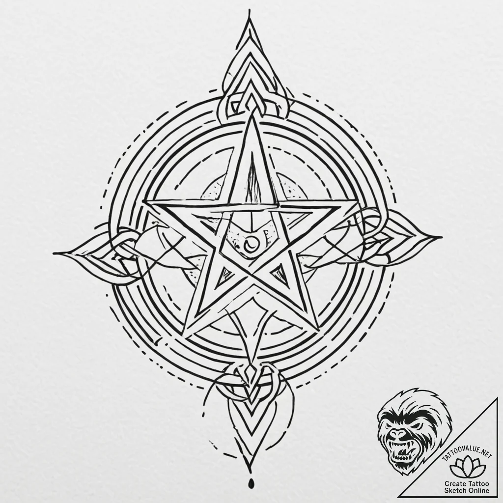 Pentagram, tattoo drawing outline, old school... - tattoo sketch (№1753521918_0, 26.07.2025 09:25) — tattoovalue.net