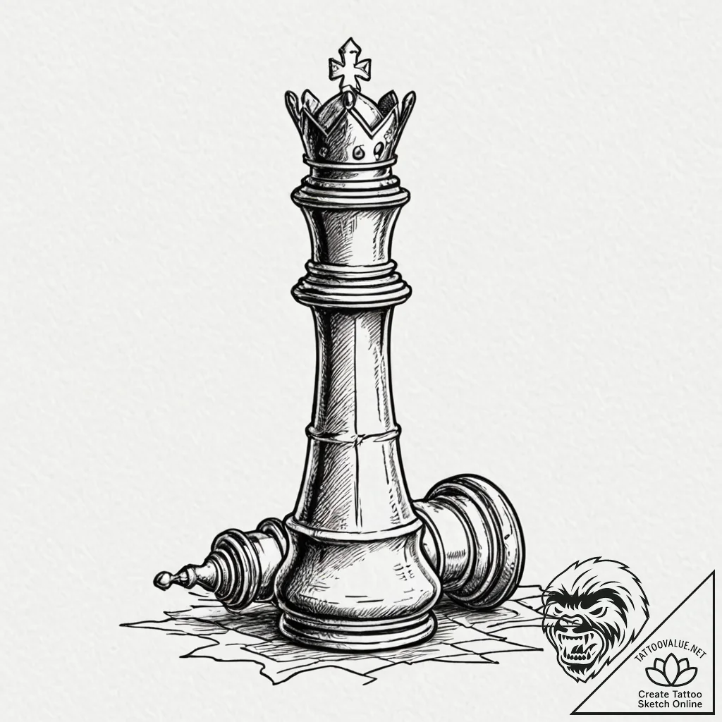 King chess piece with cracked base, tattoo sk... - tattoo sketch (№1753522112_0, 26.07.2025 09:28) — tattoovalue.net