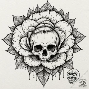 Abyssal rose blooming in skull eye socket, ta… – tattoo sketch (№1753522728_0, 26.07.2025 09:38) — tattoovalue.net