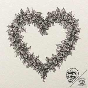Vine of ivy forming a heart shape on a stone… – tattoo sketch (№1753523127_0, 26.07.2025 09:45) — tattoovalue.net