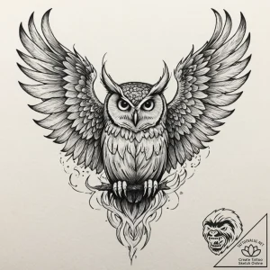 Owl wings devouring celestial flame, tattoo f… – tattoo sketch (№1753524498_0, 26.07.2025 10:08) — tattoovalue.net