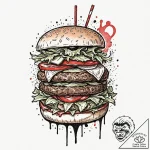A quirky burger with fries and a milkshake, m… – tattoo sketch (№1753524696_0, 26.07.2025 10:11) — tattoovalue.net
