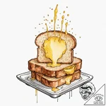 Toast with butter, popping from toaster, ink… – tattoo sketch (№1753525685_0, 26.07.2025 10:28) — tattoovalue.net