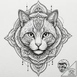 Cat with biomechanical limbs, tattoo drawing… – tattoo sketch (№1753526073_0, 26.07.2025 10:34) — tattoovalue.net