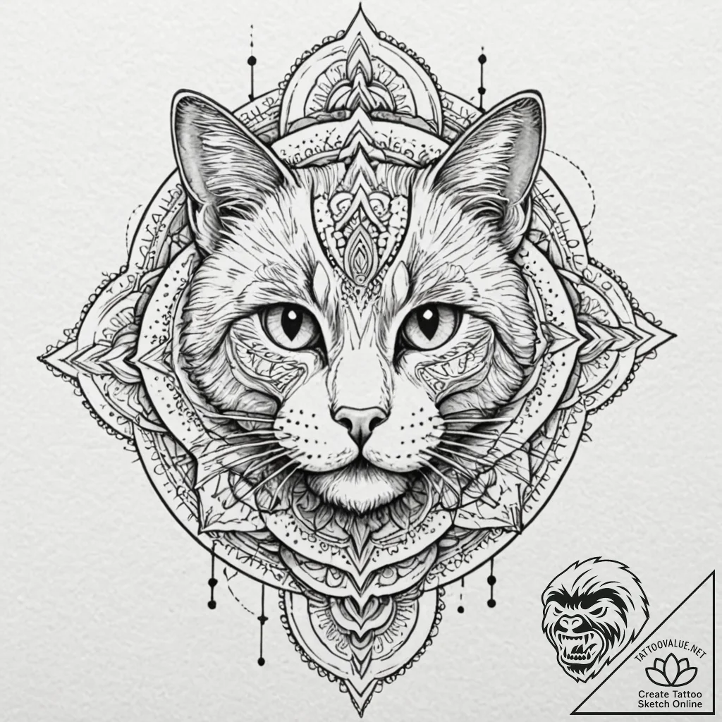 Cat with biomechanical limbs, tattoo drawing... - tattoo sketch (№1753526073_0, 26.07.2025 10:34) — tattoovalue.net