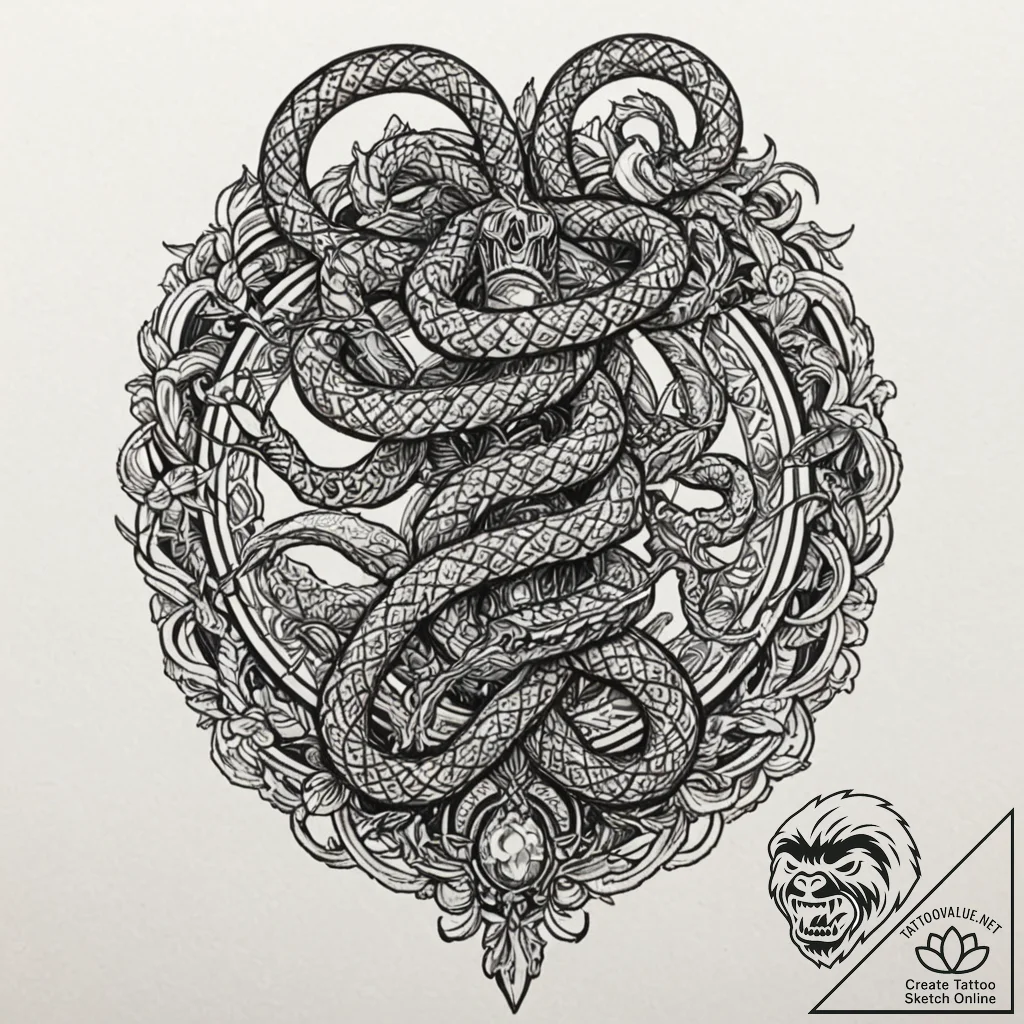 Arcane serpent wrapped around staff, tattoo d... - tattoo sketch (№1753526848_0, 26.07.2025 10:47) — tattoovalue.net