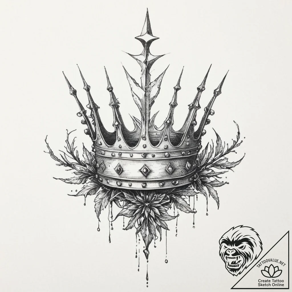 Glowing crown pierced by thorns, tattoo sketc... - tattoo sketch (№1753527235_0, 26.07.2025 10:53) — tattoovalue.net