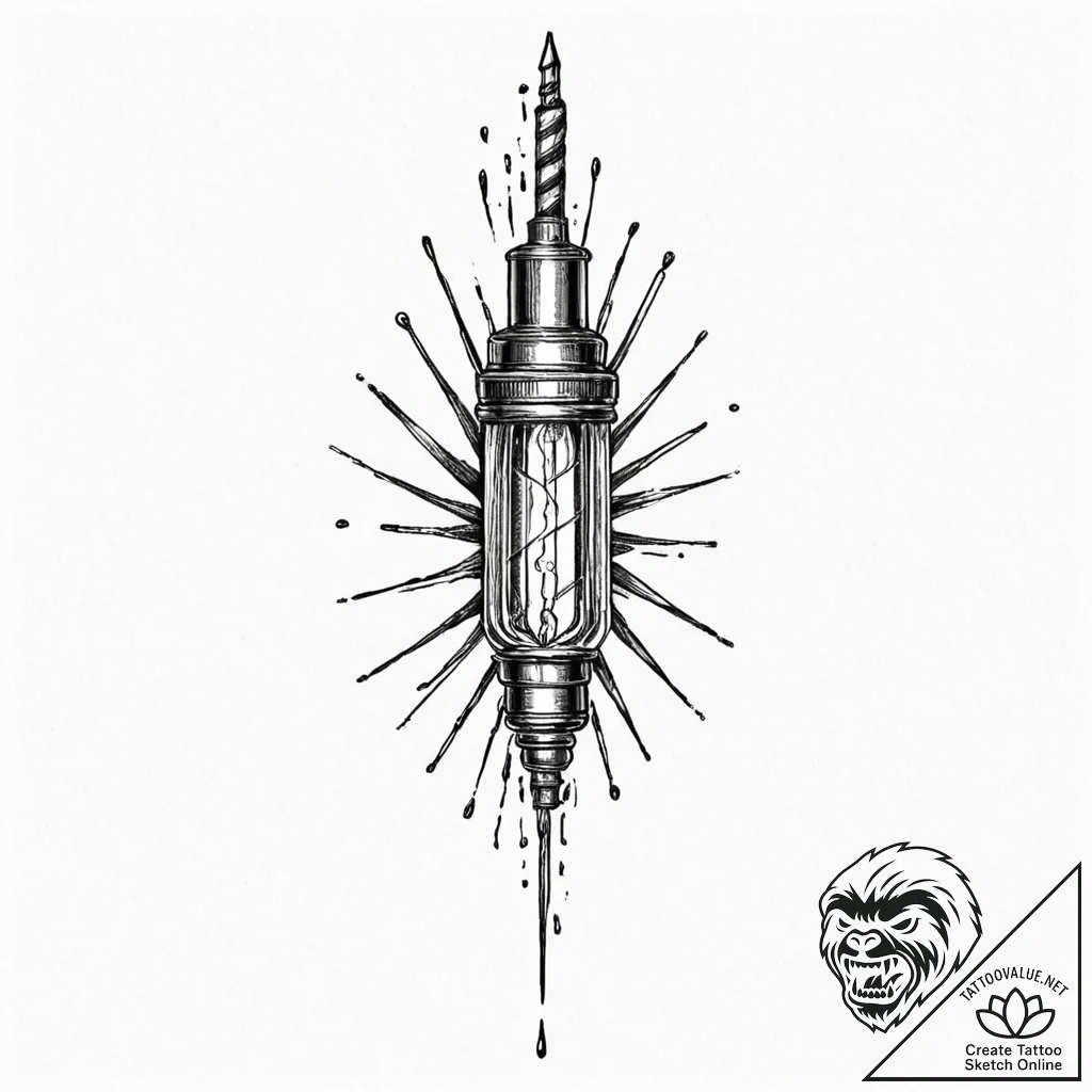 Injector needle filled with a volatile, glowi... - tattoo sketch (№1753527622_0, 26.07.2025 11:00) — tattoovalue.net