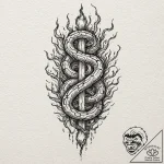 Flaming serpent devouring roots, tattoo sketc… – tattoo sketch (№1753527822_0, 26.07.2025 11:03) — tattoovalue.net