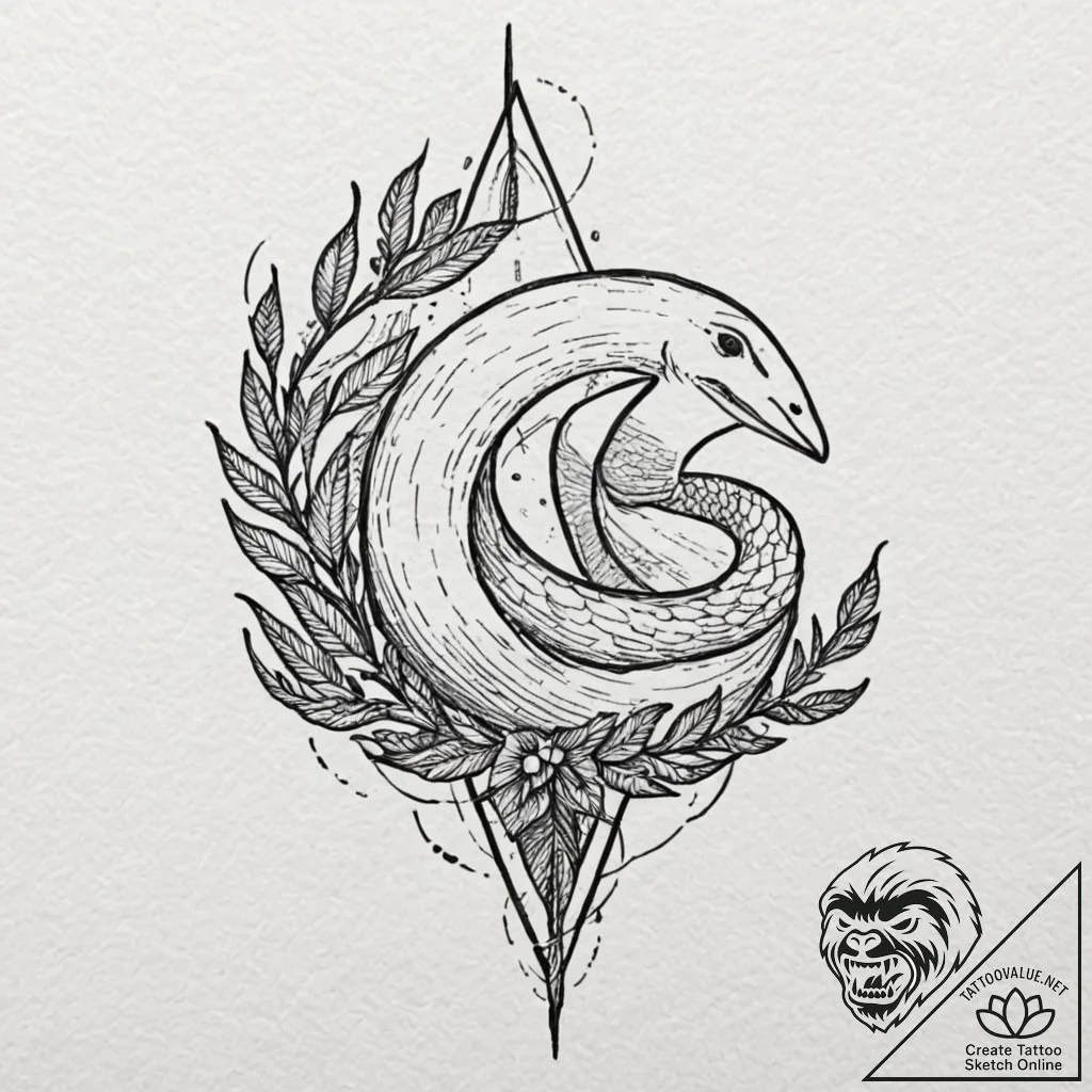A whimsical bird catching a worm, natural,, t... - tattoo sketch (№1753528628_0, 26.07.2025 11:17) — tattoovalue.net
