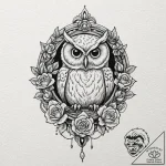 Owl pendant hanging from chain, tattoo drawin… – tattoo sketch (№1753528822_0, 26.07.2025 11:20) — tattoovalue.net