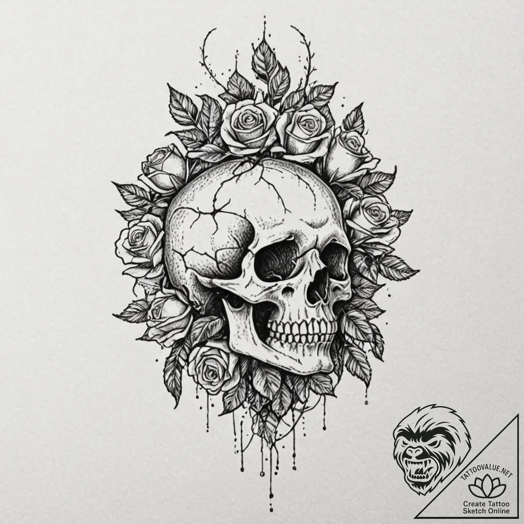 Ruined helm devoured by roots, ink illustrati... - tattoo sketch (№1753529016_0, 26.07.2025 11:23) — tattoovalue.net