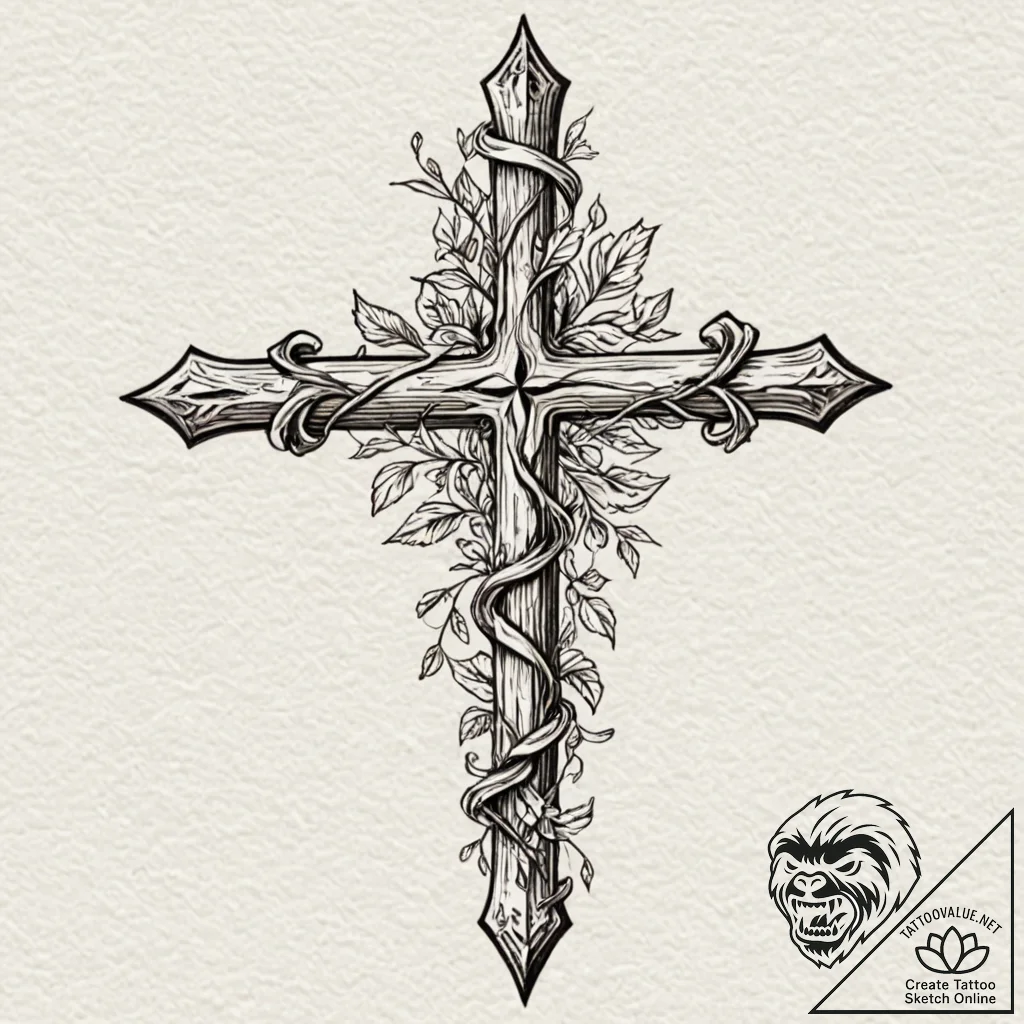 Treasure vines gripping bone relic, ink illus... - tattoo sketch (№1753530017_0, 26.07.2025 11:40) — tattoovalue.net