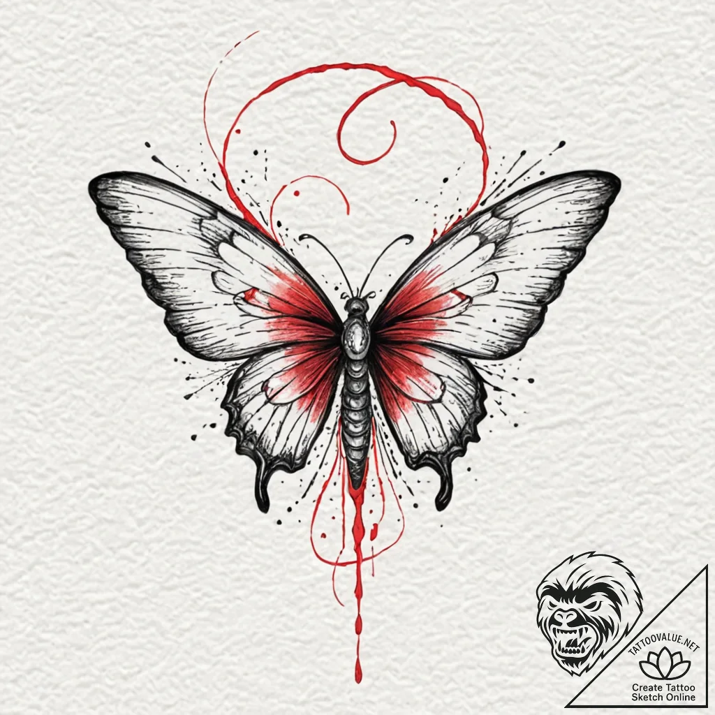 Angel butterfly with glowing trails, tattoo s... - tattoo sketch (№1753530211_0, 26.07.2025 11:43) — tattoovalue.net