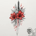 Dagger in crimson bloom, artistic tattoo sket… – tattoo sketch (№1753530987_0, 26.07.2025 11:56) — tattoovalue.net
