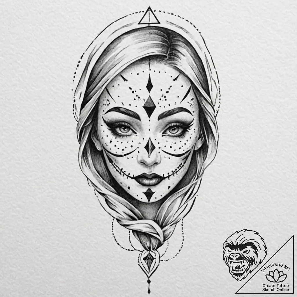 Grim mask leaking shadows, tattoo line art, d... - tattoo sketch (№1753531375_0, 26.07.2025 12:02) — tattoovalue.net