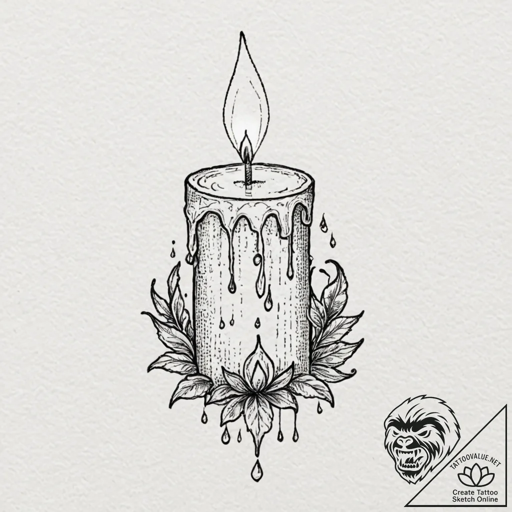 A lit candle dripping wax, artistic tattoo sk... - tattoo sketch (№1753532953_0, 26.07.2025 12:29) — tattoovalue.net