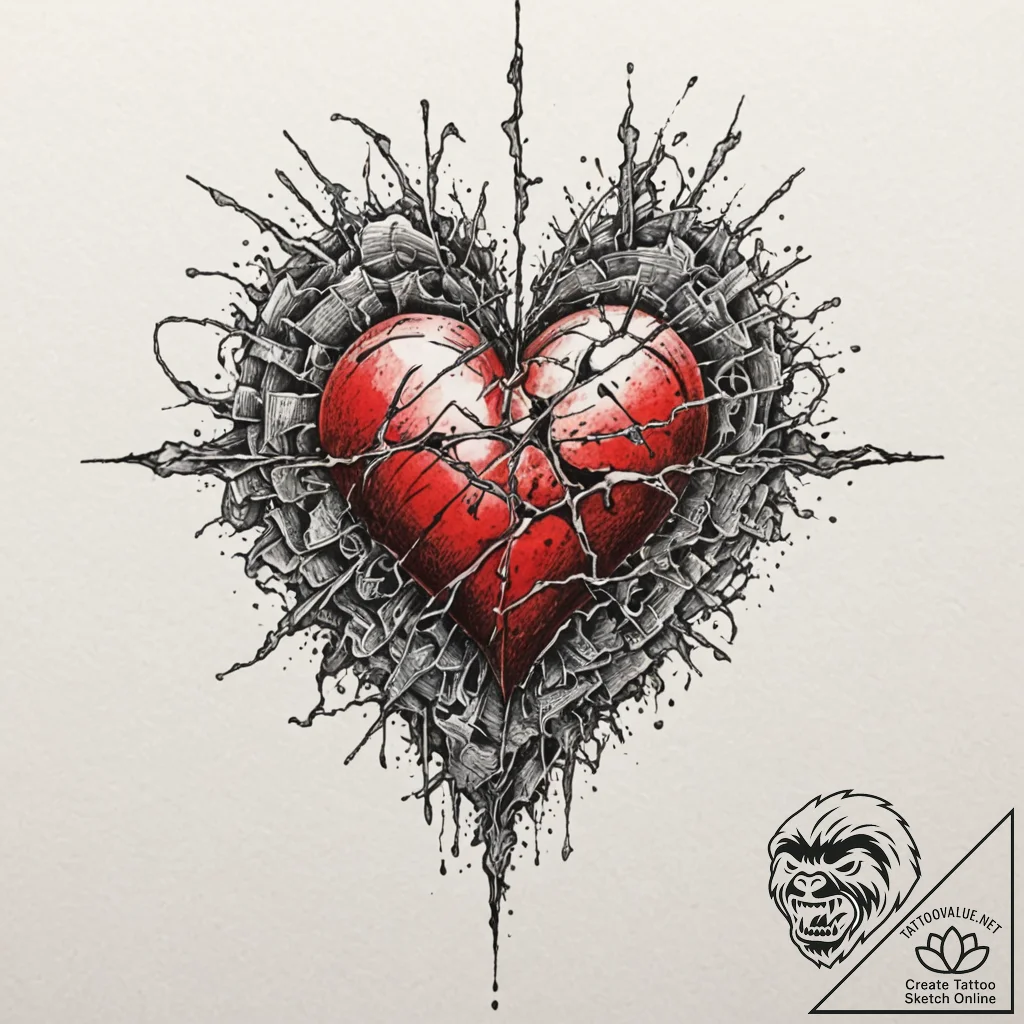 Glass heart being shattered by a sound wave,... - tattoo sketch (№1753533150_0, 26.07.2025 12:32) — tattoovalue.net