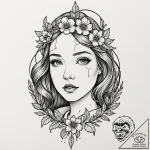 Cracked porcelain doll face with a single, pe… – tattoo sketch (№1753533732_0, 26.07.2025 12:42) — tattoovalue.net