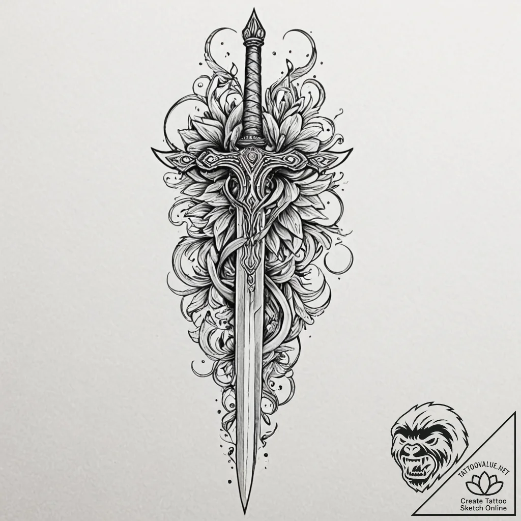 Ancient sword bleeding darkness, tattoo sketc... - tattoo sketch (№1753534521_0, 26.07.2025 12:55) — tattoovalue.net