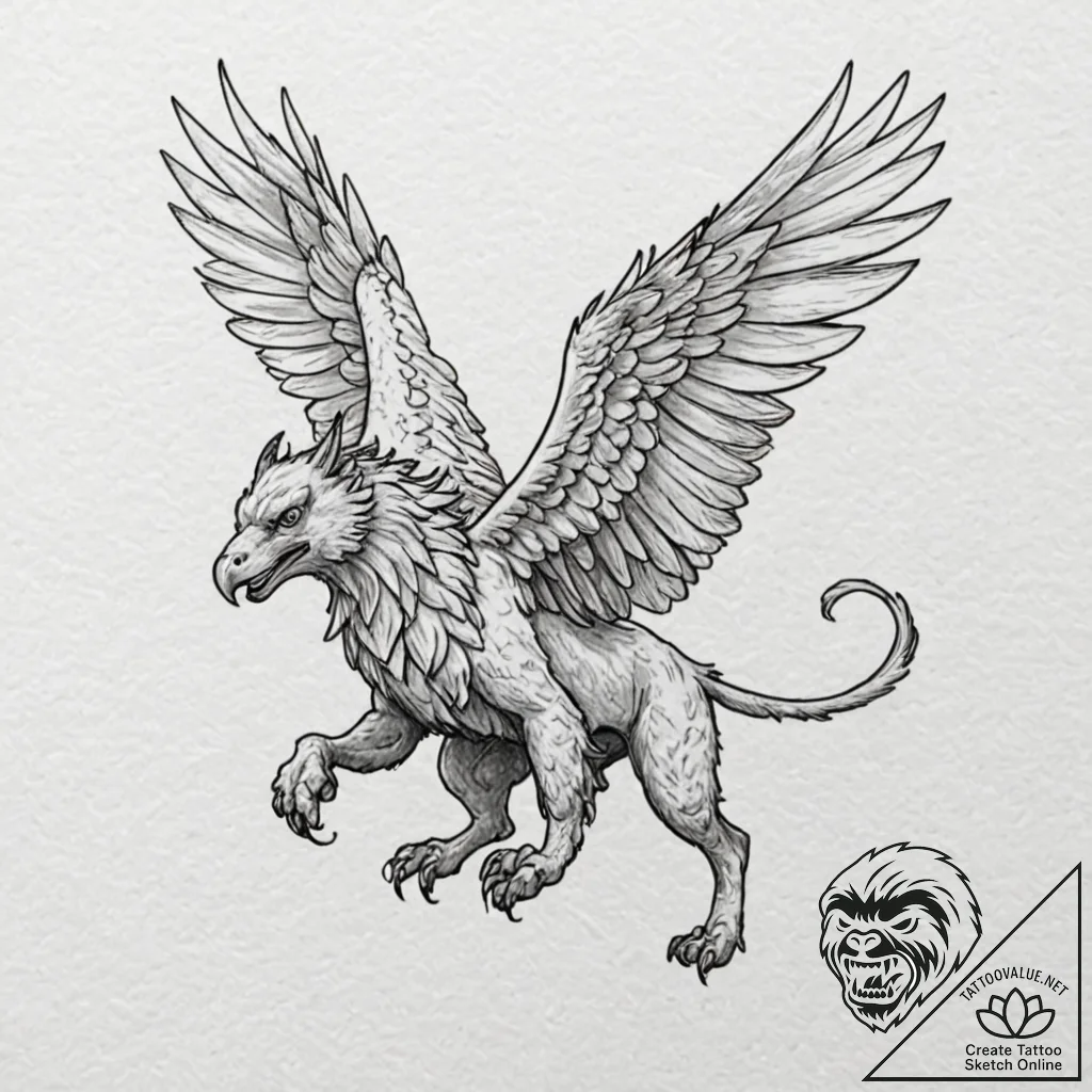 Griffin, concept art for tattoo, vibrant colo... - tattoo sketch (№1753534721_0, 26.07.2025 12:58) — tattoovalue.net