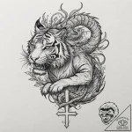 Tiger and dragon, tattoo drawing outline, on… – tattoo sketch (№1753534925_0, 26.07.2025 13:02) — tattoovalue.net