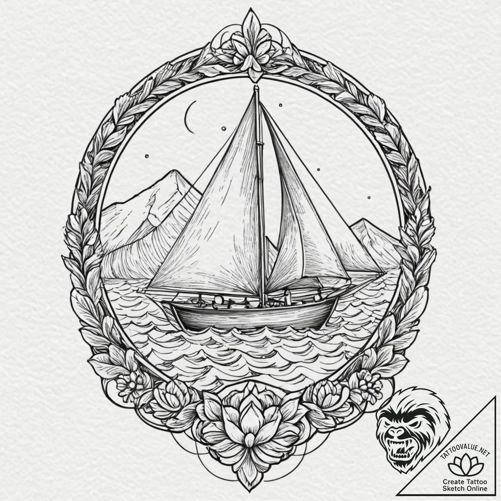 Origami paper boat sailing on a gentle ripple... - tattoo sketch (№1753535337_0, 26.07.2025 13:08) — tattoovalue.net