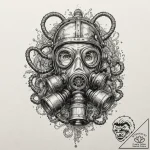 Gas mask connected to a pair of rusted, indus… – tattoo sketch (№1753535740_0, 26.07.2025 13:15) — tattoovalue.net