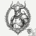 Teutonic knight with a greathelm and horned c… – tattoo sketch (№1753536134_0, 26.07.2025 13:22) — tattoovalue.net