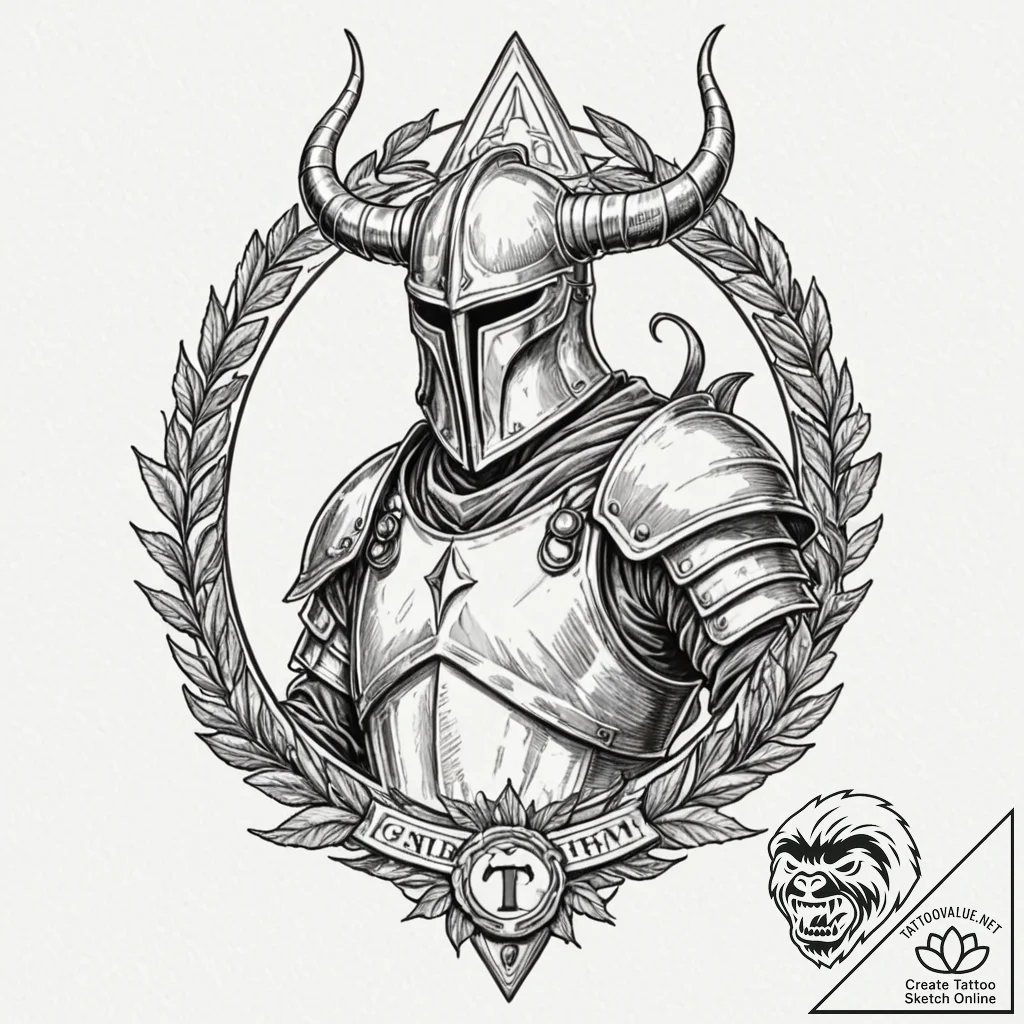 Teutonic knight with a greathelm and horned c... - tattoo sketch (№1753536134_0, 26.07.2025 13:22) — tattoovalue.net