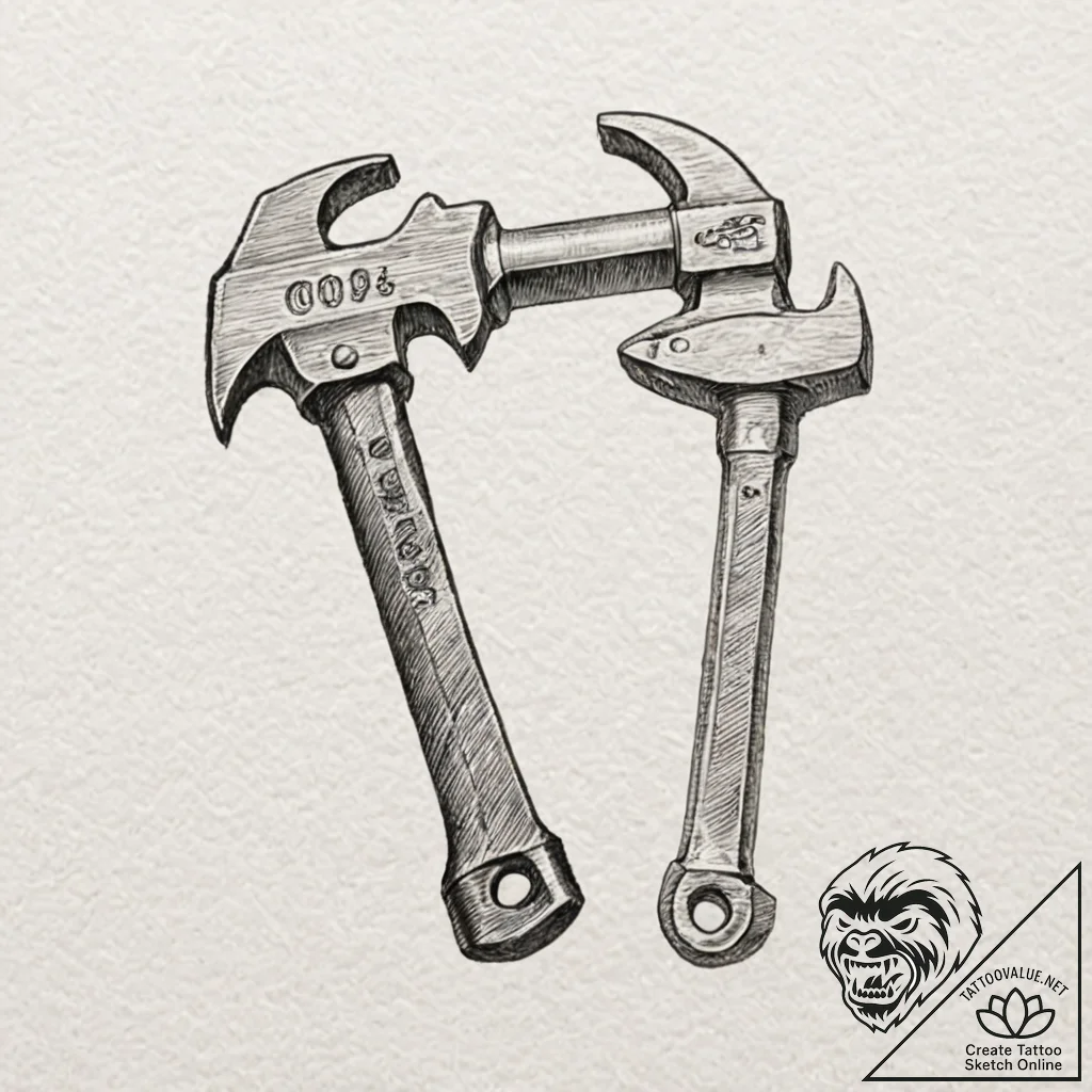 Journeyman's tools (hammer, wrench, caliper)... - tattoo sketch (№1753536332_0, 26.07.2025 13:25) — tattoovalue.net