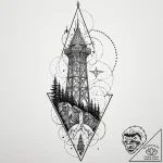 Starfall behind broken tower, tattoo drawing… – tattoo sketch (№1753536526_0, 26.07.2025 13:28) — tattoovalue.net
