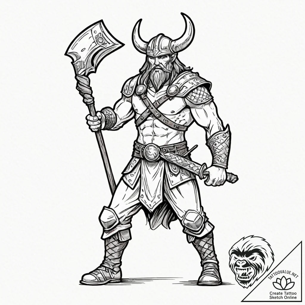 Viking warrior with a cybernetically enhanced... - tattoo sketch (№1753536933_0, 26.07.2025 13:35) — tattoovalue.net