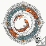 Koi serpent in frozen river, ink illustration… – tattoo sketch (№1753537134_0, 26.07.2025 13:38) — tattoovalue.net