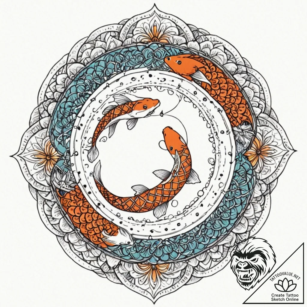 Koi serpent in frozen river, ink illustration... - tattoo sketch (№1753537134_0, 26.07.2025 13:38) — tattoovalue.net