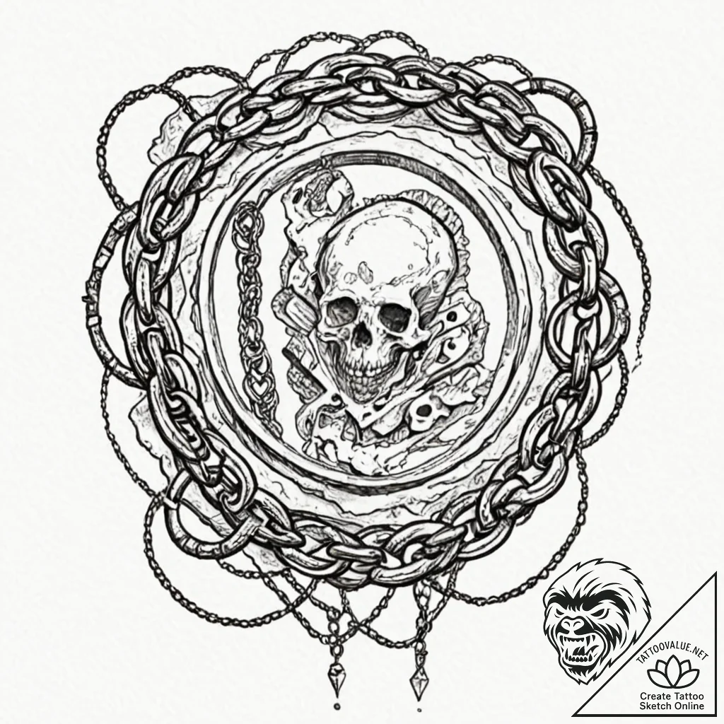 Plague tome sealed with chains, concept art f... - tattoo sketch (№1753537330_0, 26.07.2025 13:42) — tattoovalue.net
