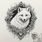 Arctic fox with icy fur, tattoo flash sheet d… – tattoo sketch (№1753537718_0, 26.07.2025 13:48) — tattoovalue.net