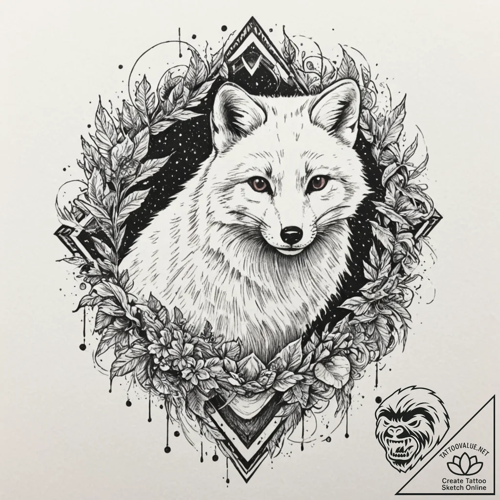 Arctic fox with icy fur, tattoo flash sheet d... - tattoo sketch (№1753537718_0, 26.07.2025 13:48) — tattoovalue.net