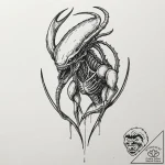 A xenomorph from alien, artistic tattoo sketc… – tattoo sketch (№1753537920_0, 26.07.2025 13:52) — tattoovalue.net
