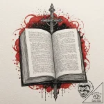 An ancient grimoire open on a lectern, pages… – tattoo sketch (№1753538326_0, 26.07.2025 13:58) — tattoovalue.net