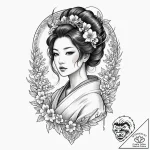 Geisha, tattoo flash sheet design, neo tradit… – tattoo sketch (№1753539112_0, 26.07.2025 14:11) — tattoovalue.net