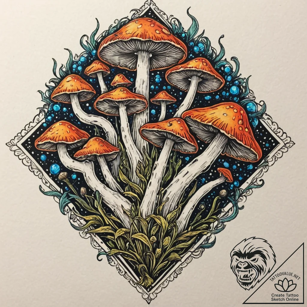Glowing mushroom cluster, bioluminescent, art... - tattoo sketch (№1753539310_0, 26.07.2025 14:15) — tattoovalue.net