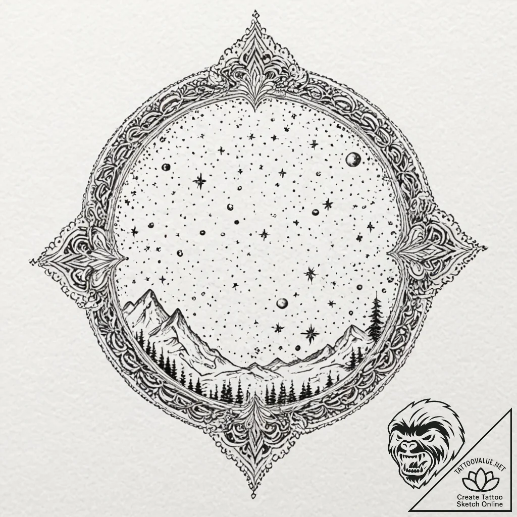 Milky way, ink illustration for tattoo, sepia... - tattoo sketch (№1753539511_0, 26.07.2025 14:18) — tattoovalue.net