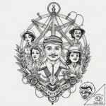 Strings with puppets, tattoo line art, sepia… – tattoo sketch (№1753539705_0, 26.07.2025 14:21) — tattoovalue.net