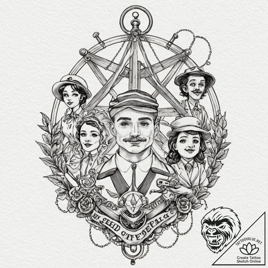 Strings with puppets, tattoo line art, sepia... - tattoo sketch (№1753539705_0, 26.07.2025 14:21) — tattoovalue.net