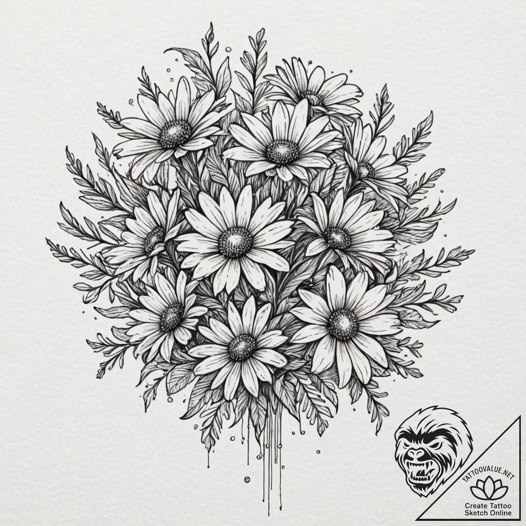 A vibrant bouquet of daisies, simple and chee... - tattoo sketch (№1753539901_0, 26.07.2025 14:25) — tattoovalue.net